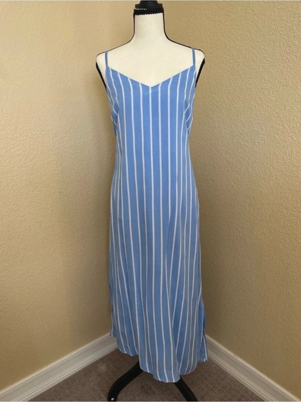 Club Monaco Blue and White Striped Maxi Slip Dress